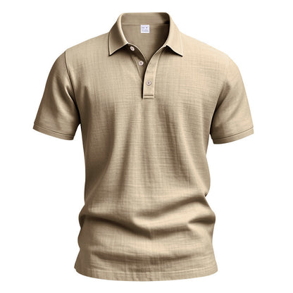 Men's Linen Short Sleeve Polo Shirt - Breathable Relaxed Fit for Summer Casual & Commute