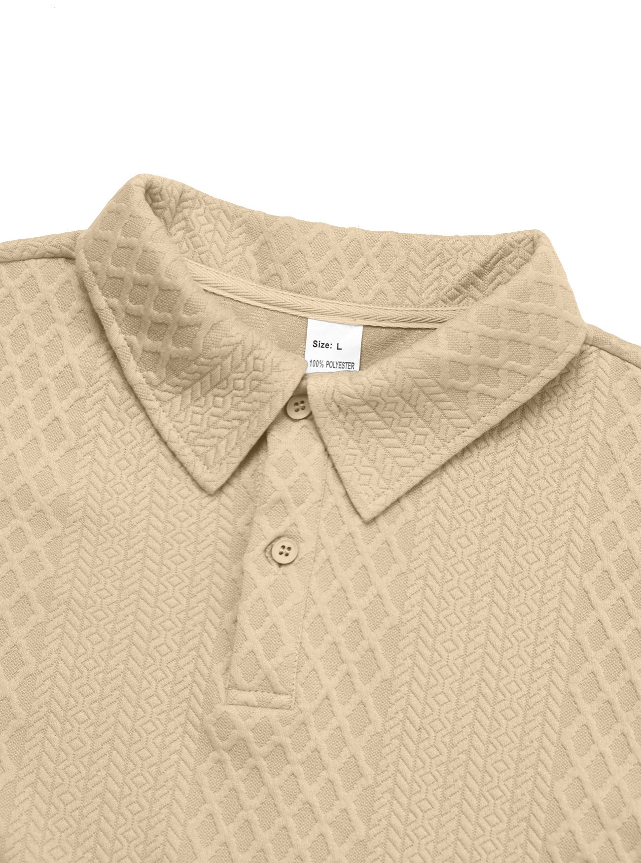 Autumn Essential Men's Jacquard Polo - Oversized Solid Color Quarter Button Long Sleeve