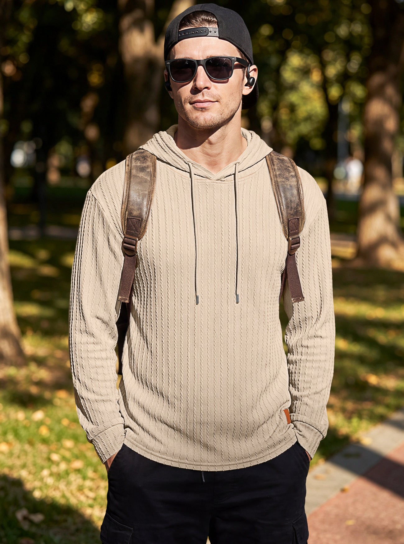 Men's Textured Hooded Polo - Quick-Dry Loose Knit Top