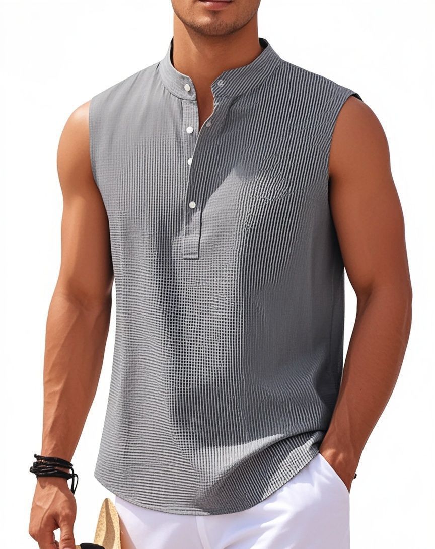 Men's Sleeveless Stand Collar Henley Shirt, Casual Tank Top