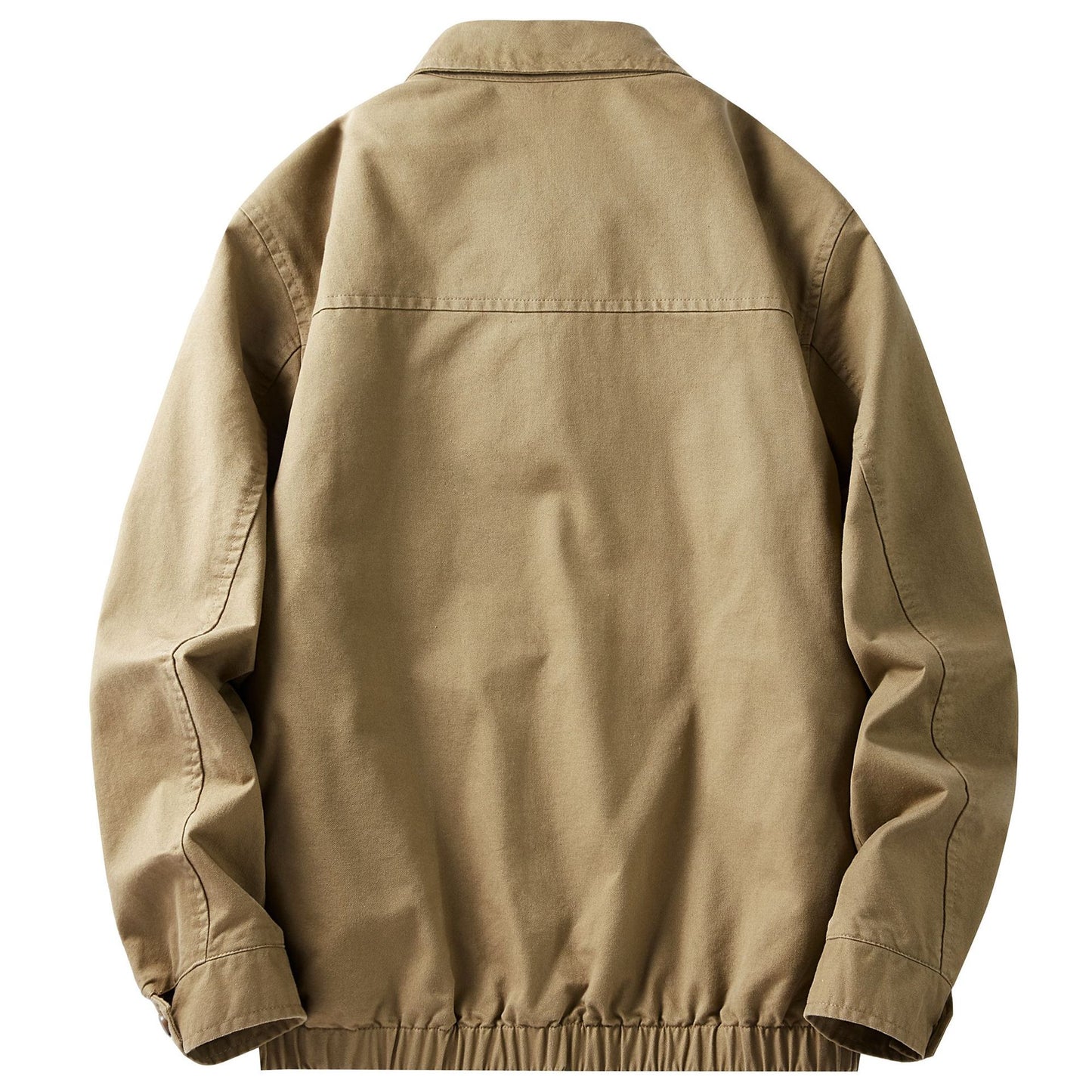 Men's Cotton Utility Jacket Spring & Fall Casual Solid Color Loose Fit Workwear Style Coat with Plaid Lining