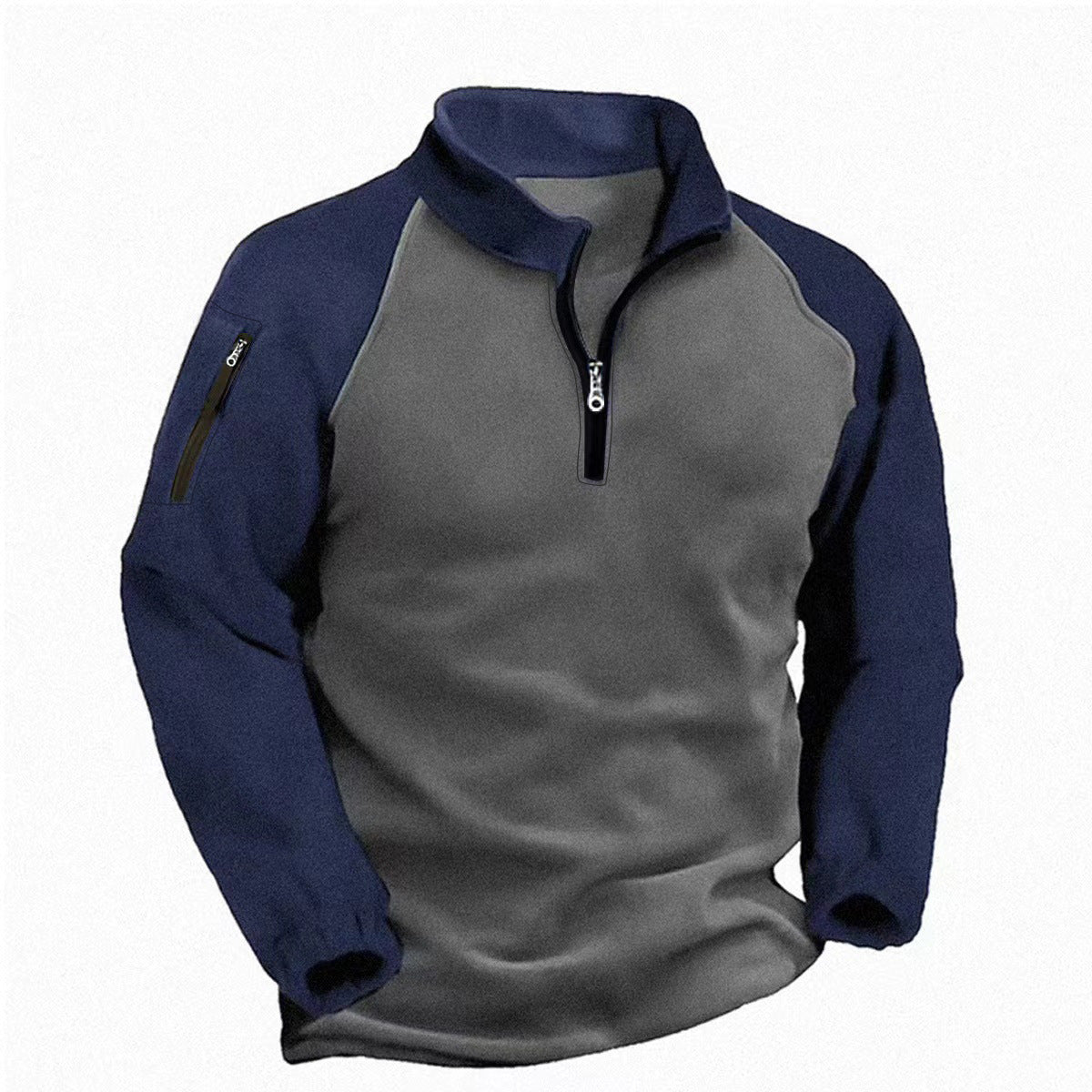 Men's Tactical Quarter-Zip Fleece Pullover - Color Block Stand Collar Sweatshirt for Outdoor & Casual