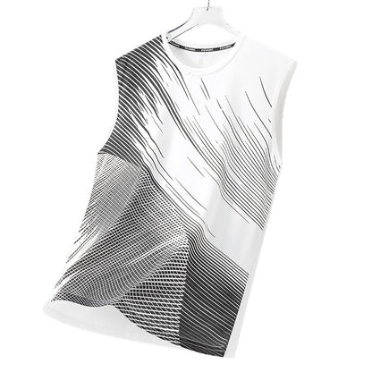 Men's Quick-Dry Breathable Athletic Sleeveless Shirts with Geometric Print