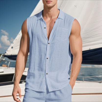 Men's Summer Trendy Linen Sleeveless Button Down Shirt