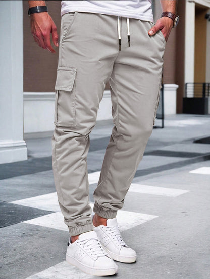 Men's Slim Fit Cargo Jogger Pants - Multi-Pocket Casual Trousers with Elastic Drawstring Waist