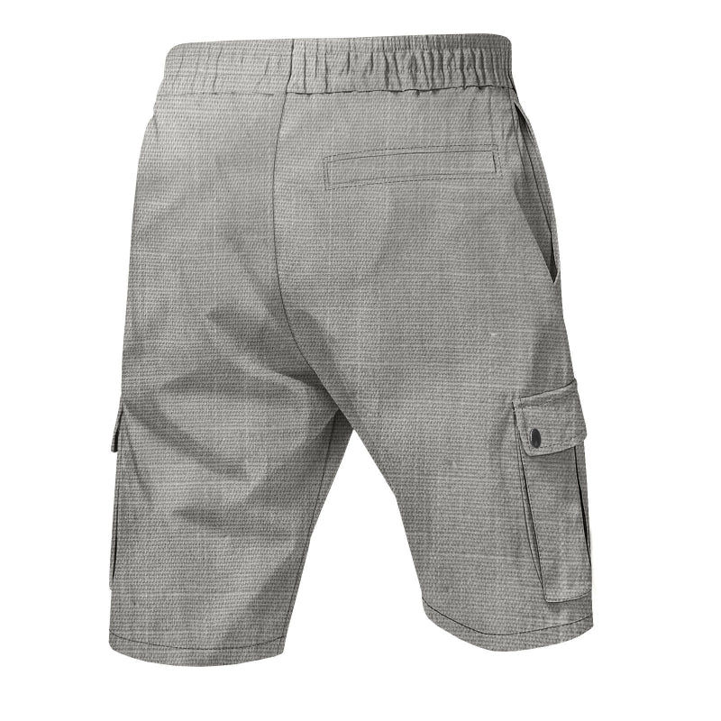 Men Linen Elastic Waist Casual Cargo Shorts