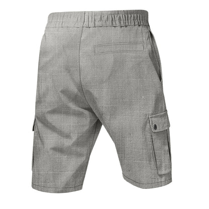 Men Linen Elastic Waist Casual Cargo Shorts