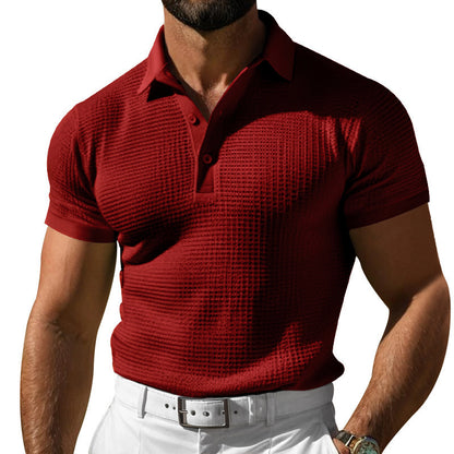 Men's Waffle-Knit Polo Shirt - Summer Short Sleeve Breathable Casual Golf T-Shirt
