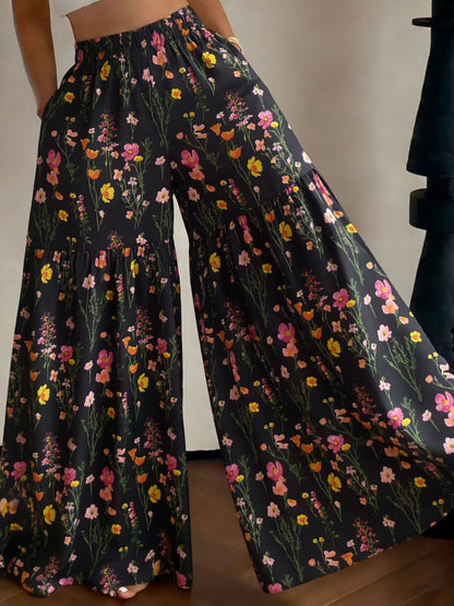 Women's 2026 New Floral High Waist Wide Leg Pants - Lightweight Flowy Boho Palazzo Trousers with Pockets for Casual Summer Wear