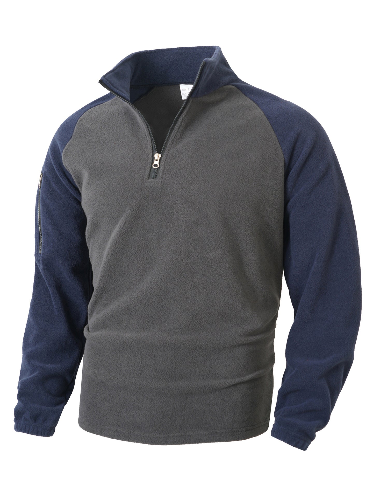 Men's Tactical Quarter-Zip Fleece Pullover - Color Block Stand Collar Sweatshirt for Outdoor & Casual
