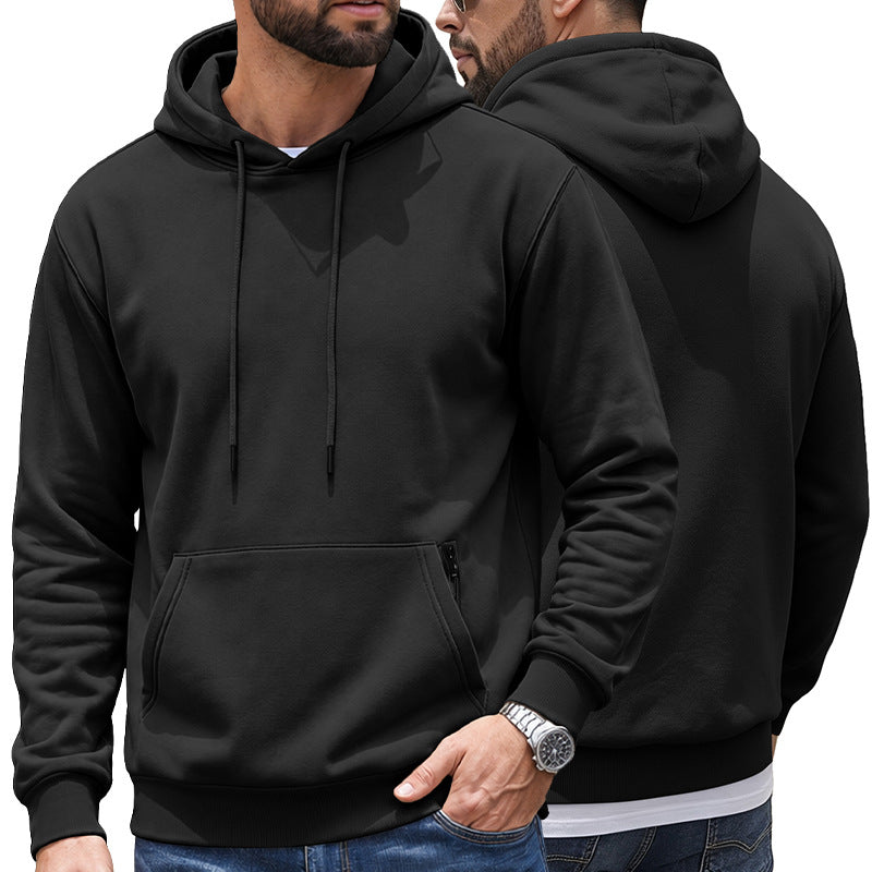 Men's Standard Weight Comfort Fit Hoodie - Solid Color with Kangaroo & Hidden Zipper Pockets