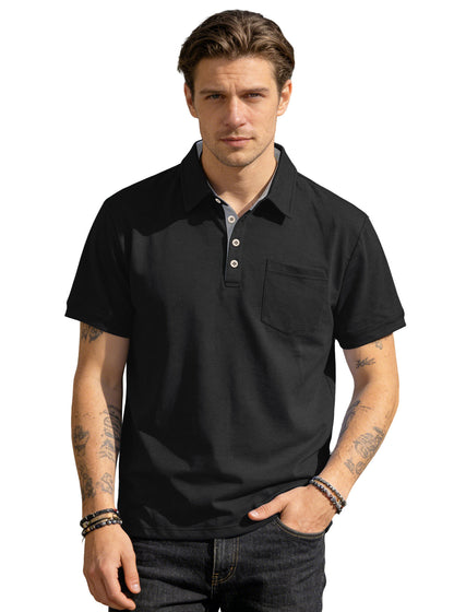 Men's Summer Spring Pocket Polo Shirt, Solid Color Short Sleeve Relaxed Fit Casual Business Top