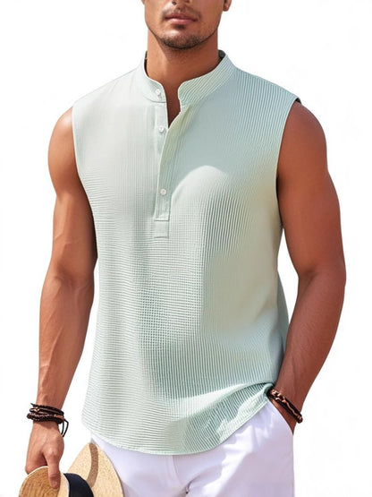 Men's Sleeveless Stand Collar Henley Shirt, Casual Tank Top