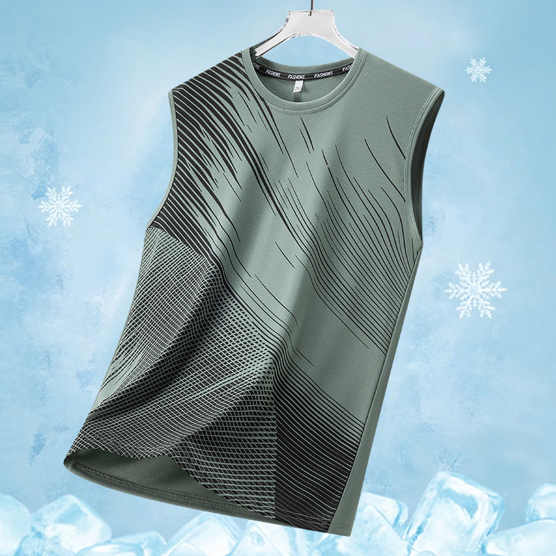 Men's Quick-Dry Breathable Athletic Sleeveless Shirts with Geometric Print