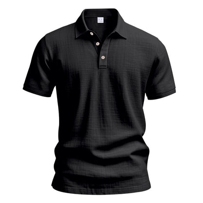 Men's Linen Short Sleeve Polo Shirt - Breathable Relaxed Fit for Summer Casual & Commute