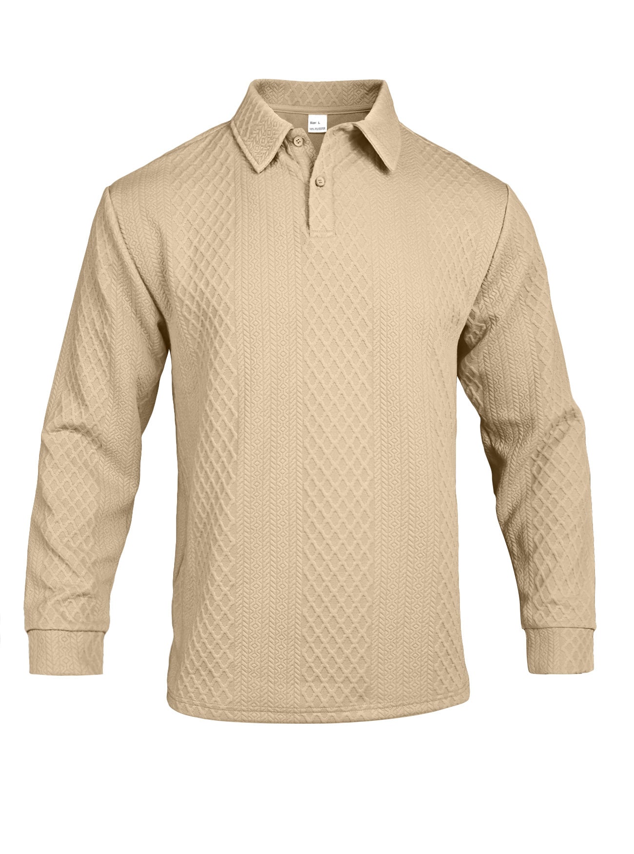 Autumn Essential Men's Jacquard Polo - Oversized Solid Color Quarter Button Long Sleeve