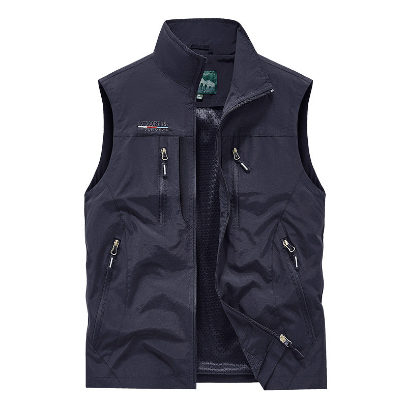 Men's Full Zip Sleeveless Quick Dry Vest, Multi Pockets Outdoor Fishing Golf Vest