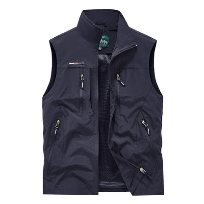 Men's Full Zip Sleeveless Quick Dry Vest, Multi Pockets Outdoor Fishing Golf Vest