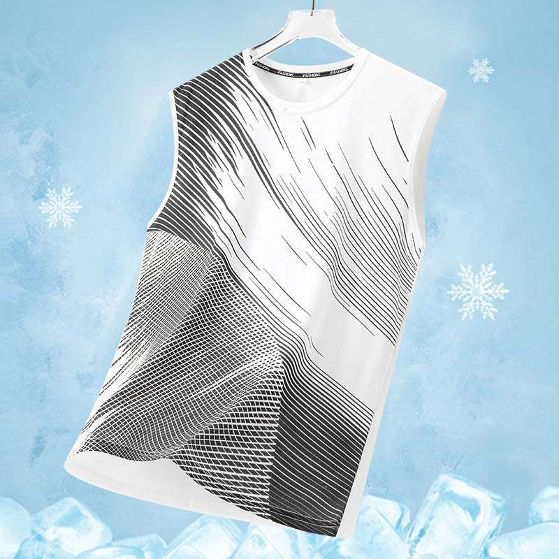 Men's Quick-Dry Breathable Athletic Sleeveless Shirts with Geometric Print