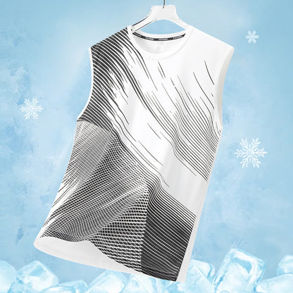 Men's Quick-Dry Breathable Athletic Sleeveless Shirts with Geometric Print
