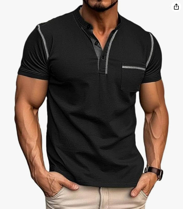 Men's Short Sleeve Henley Shirt, Quick Dry Casual Slim Fit Tee with Contrast Trim