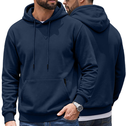 Men's Standard Weight Comfort Fit Hoodie - Solid Color with Kangaroo & Hidden Zipper Pockets