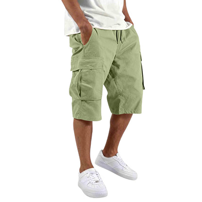 Men's Cotton Casual Cargo Shorts with Drawstring and Pockets