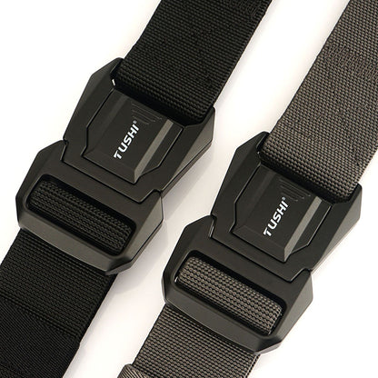 Men's Tactical Belt with Quick-Release Aluminum Buckle, 125cm(49.2")  Length Elastic Nylon Webbing Work & Everyday Belt