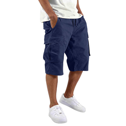 Men's Cotton Casual Cargo Shorts with Drawstring and Pockets