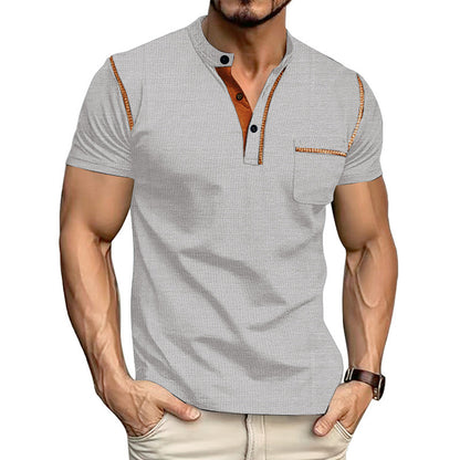 Men's Short Sleeve Henley Shirt, Quick Dry Casual Slim Fit Tee with Contrast Trim