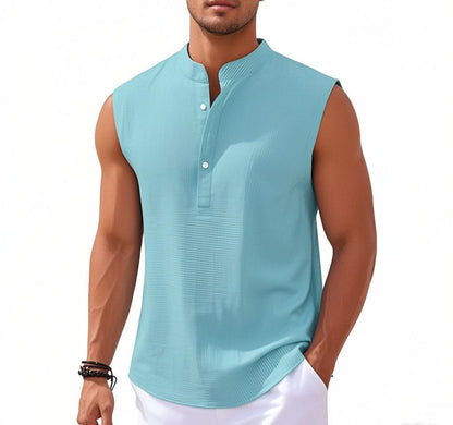 Men's Sleeveless Stand Collar Henley Shirt, Casual Tank Top