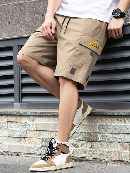 Men's Casual Cargo Shorts, Elastic Waist Drawstring Multi-Pocket Summer Shorts