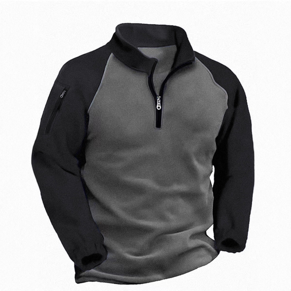 Men's Tactical Quarter-Zip Fleece Pullover - Color Block Stand Collar Sweatshirt for Outdoor & Casual