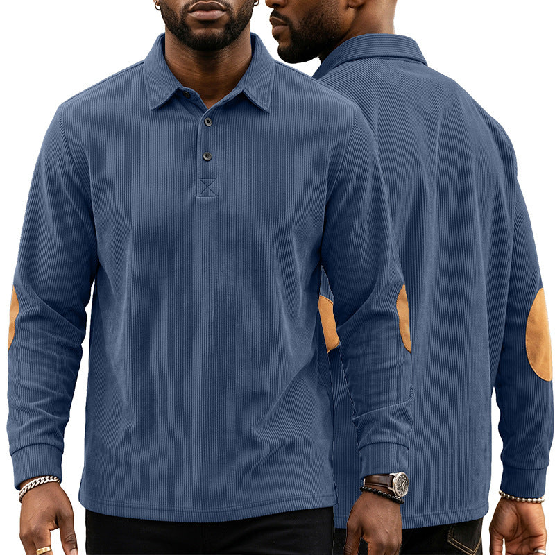 Men's Corduroy Quarter Placket Pullover – Leather Elbow Patches for Spring & Fall