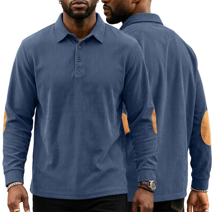 Men's Corduroy Quarter Placket Pullover – Leather Elbow Patches for Spring & Fall