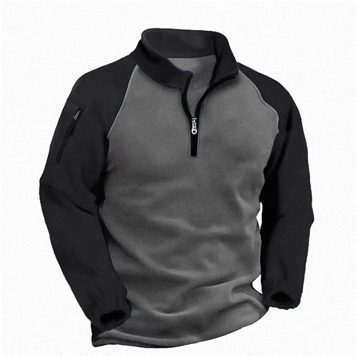 Men's Tactical Quarter-Zip Fleece Pullover - Color Block Stand Collar Sweatshirt for Outdoor & Casual