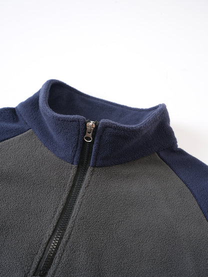 Men's Tactical Quarter-Zip Fleece Pullover - Color Block Stand Collar Sweatshirt for Outdoor & Casual
