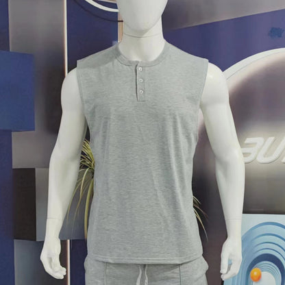 Men Henley Sleeveless Tank Top Quick Dry Gym Workout Shirt