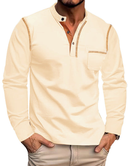 Men's Long Sleeve Henley with Contrast Trim