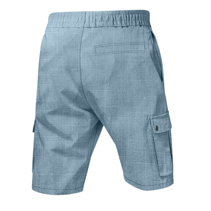 Men Linen Elastic Waist Casual Cargo Shorts