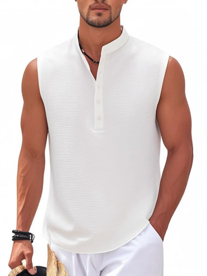 Men's Sleeveless Stand Collar Henley Shirt, Casual Tank Top