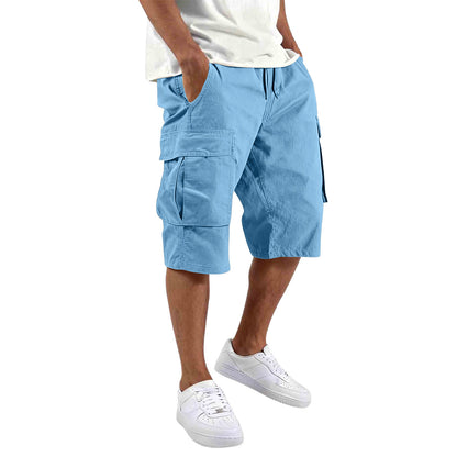 Men's Cotton Casual Cargo Shorts with Drawstring and Pockets