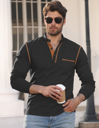 Men's Long Sleeve Henley with Contrast Trim