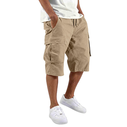 Men's Cotton Casual Cargo Shorts with Drawstring and Pockets
