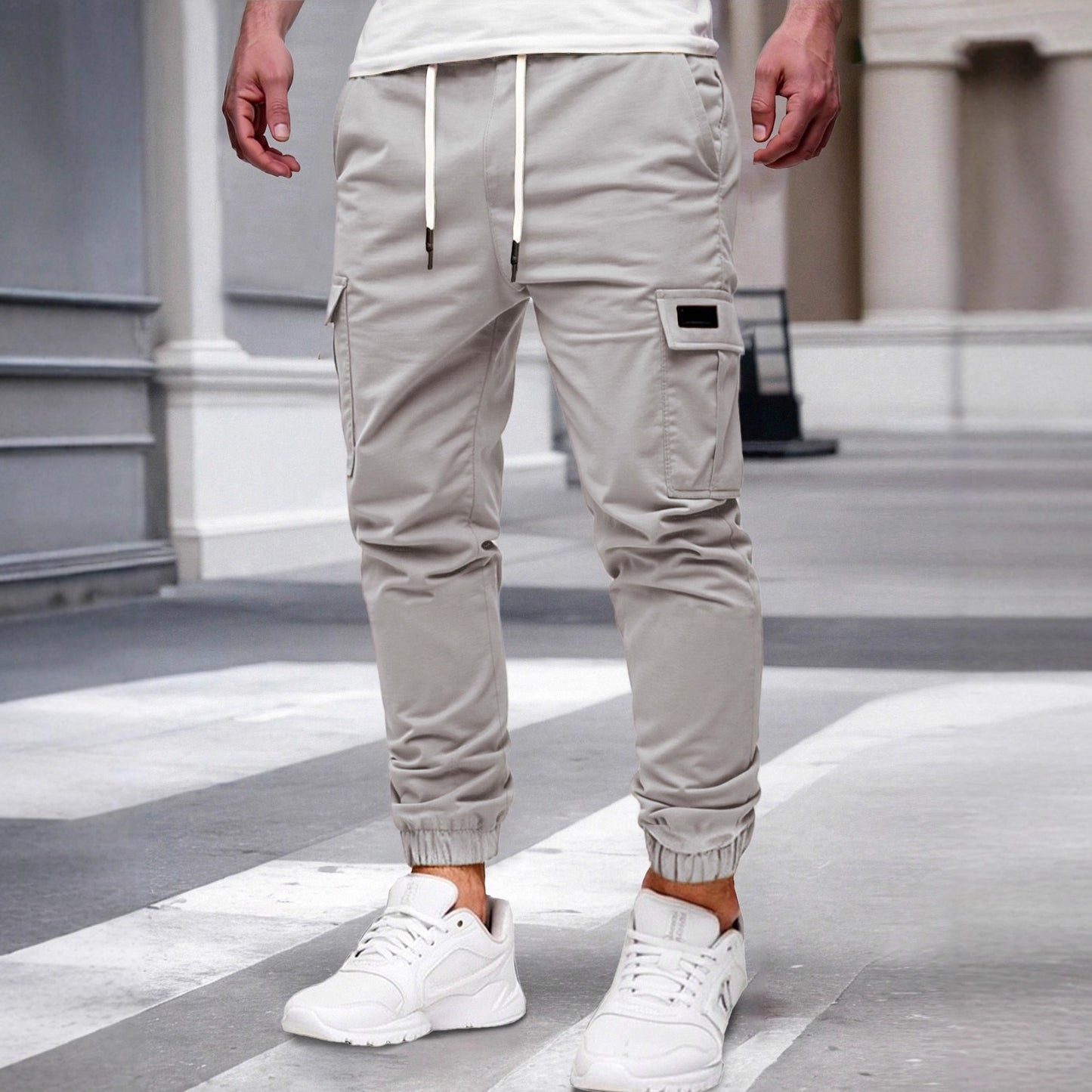 Men's Slim Fit Cargo Jogger Pants - Multi-Pocket Casual Trousers with Elastic Drawstring Waist