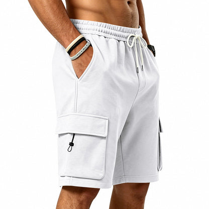 Men's Heavyweight French Terry Cargo Shorts - Knit Drawstring Casual Sweat Shorts with Pockets
