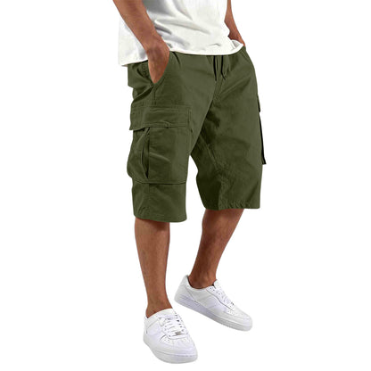 Men's Cotton Casual Cargo Shorts with Drawstring and Pockets
