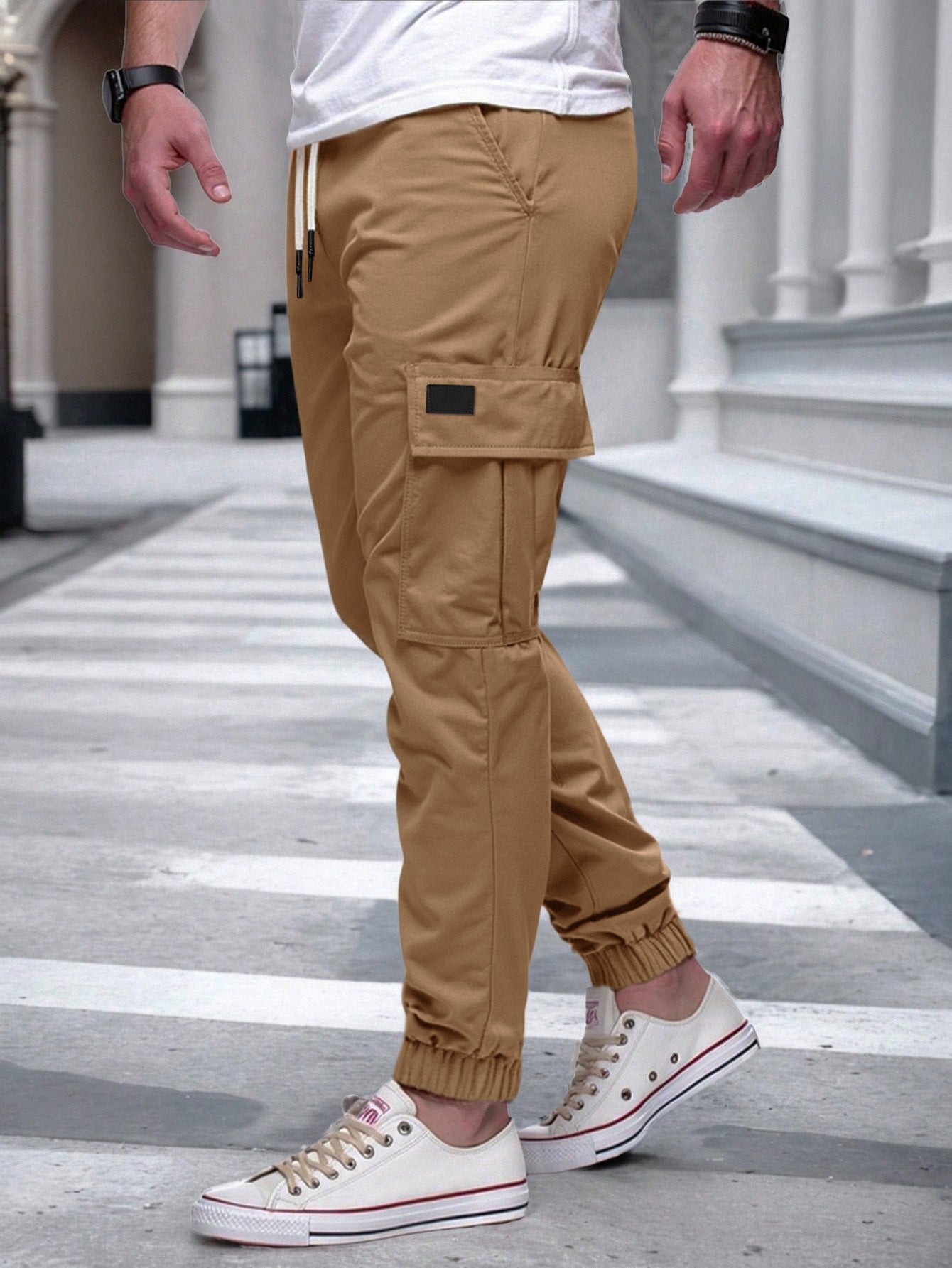 Men's Slim Fit Cargo Jogger Pants - Multi-Pocket Casual Trousers with Elastic Drawstring Waist