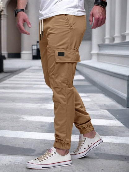 Men's Slim Fit Cargo Jogger Pants - Multi-Pocket Casual Trousers with Elastic Drawstring Waist