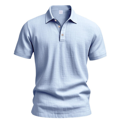 Men's Linen Short Sleeve Polo Shirt - Breathable Relaxed Fit for Summer Casual & Commute